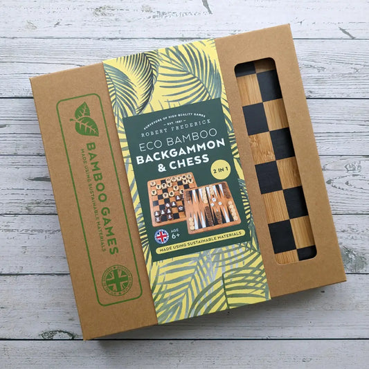 Sjakk & Backgammon – 2 i 1 gavesett i bambus