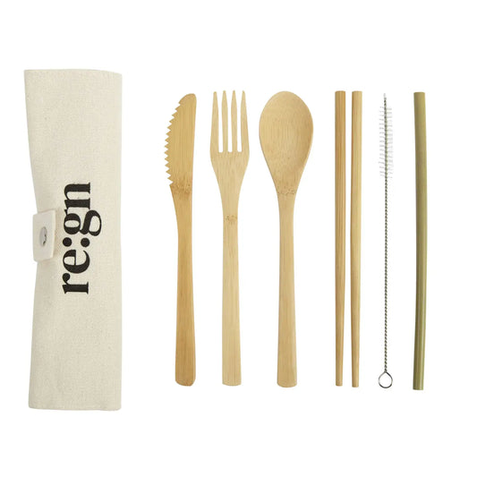 Re:gn Gjenbrukbart Bestikksett i Bambus – Komplett Reisesett med Etui