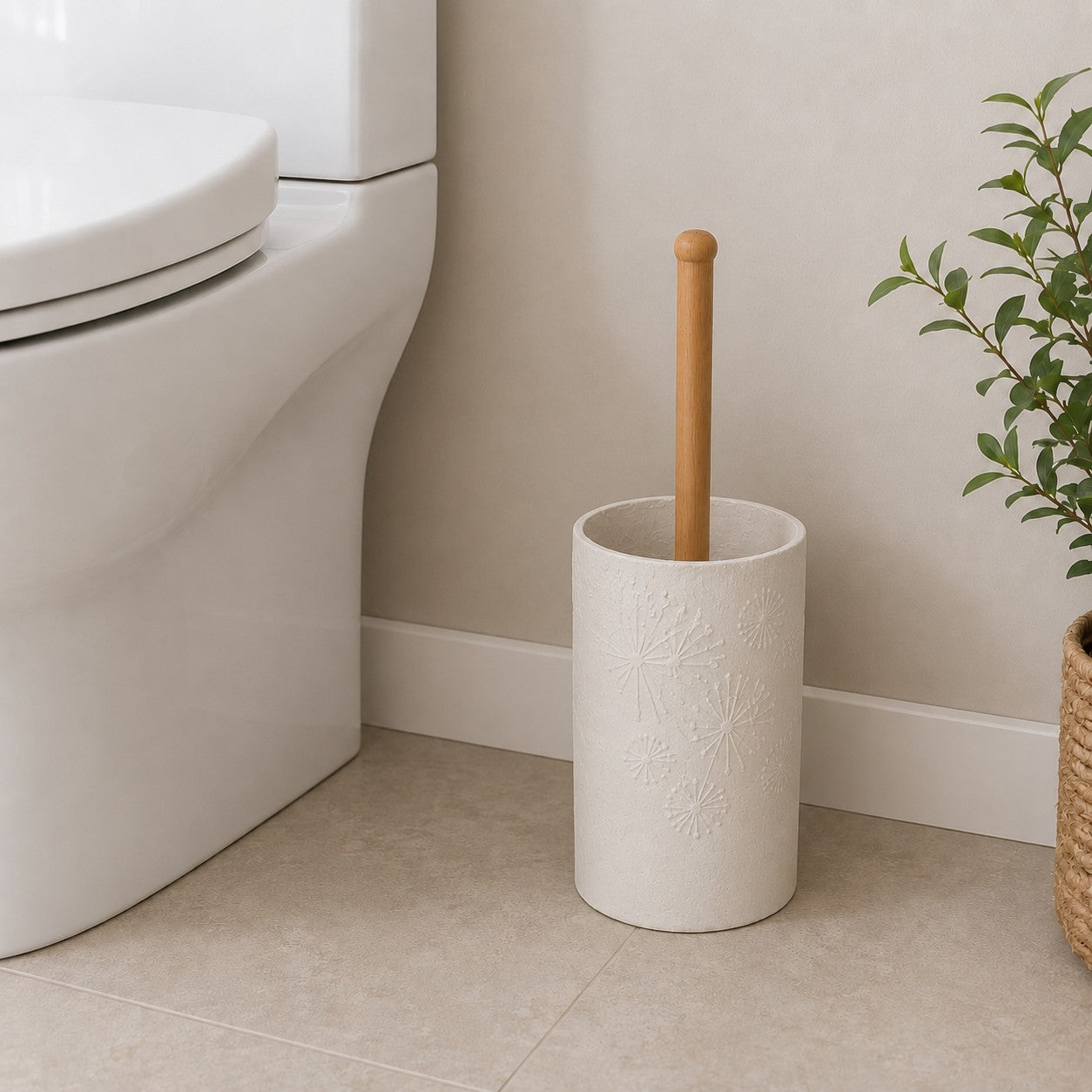 Toalettbørste med holder i vanntett papir – Naturhvit