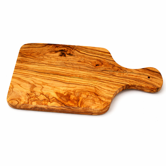 Håndlaget frokostbrett i oliventre med håndtak 30 cm