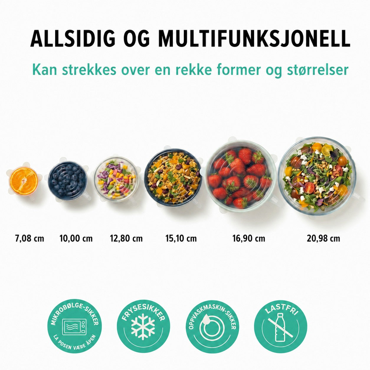 Gjenbrukbare silikonlokk – 6 stk i ulike størrelser