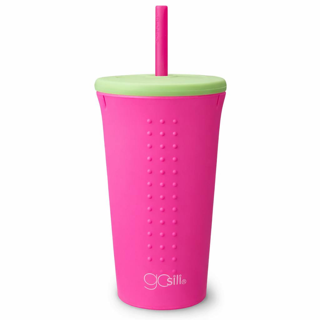 Drikkekopp i silikon 470ml -  Rosa og grønn