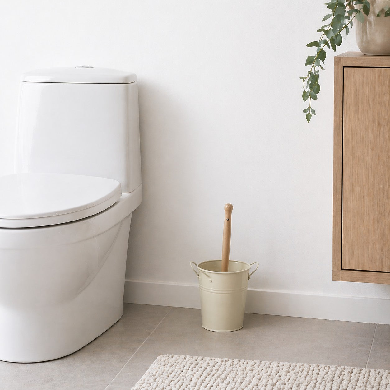 Toalettbørste med holder – Tre & metall